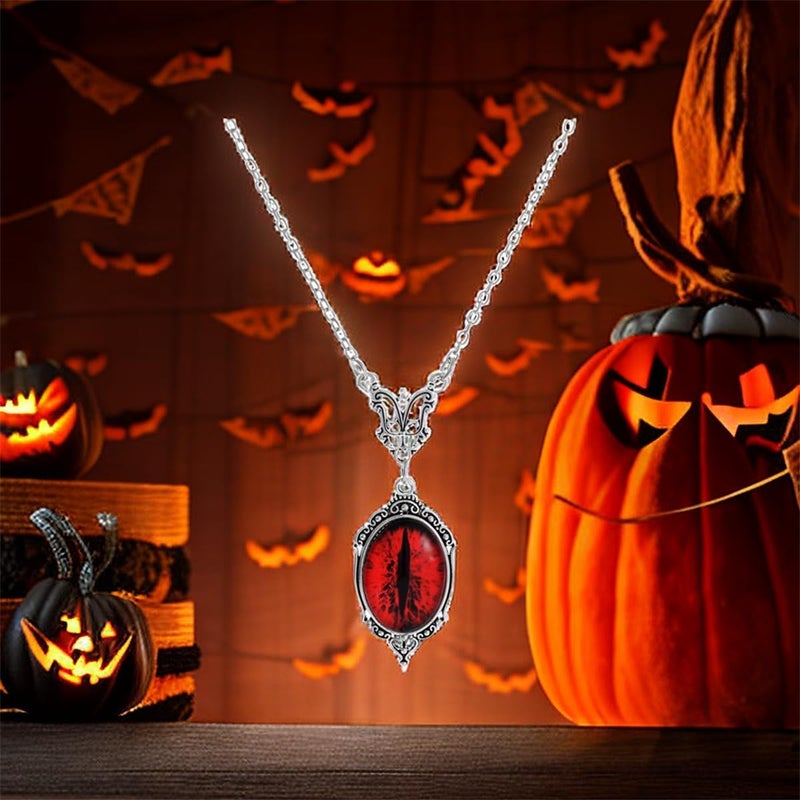IS4U Gothic Vampire Necklace Vintage Stardust Crystal Cameo Pendant Necklace Punk Style Vampire Pendant Oval Necklace Satanic Demon Red Pendant Necklace Jewelry - Image 2